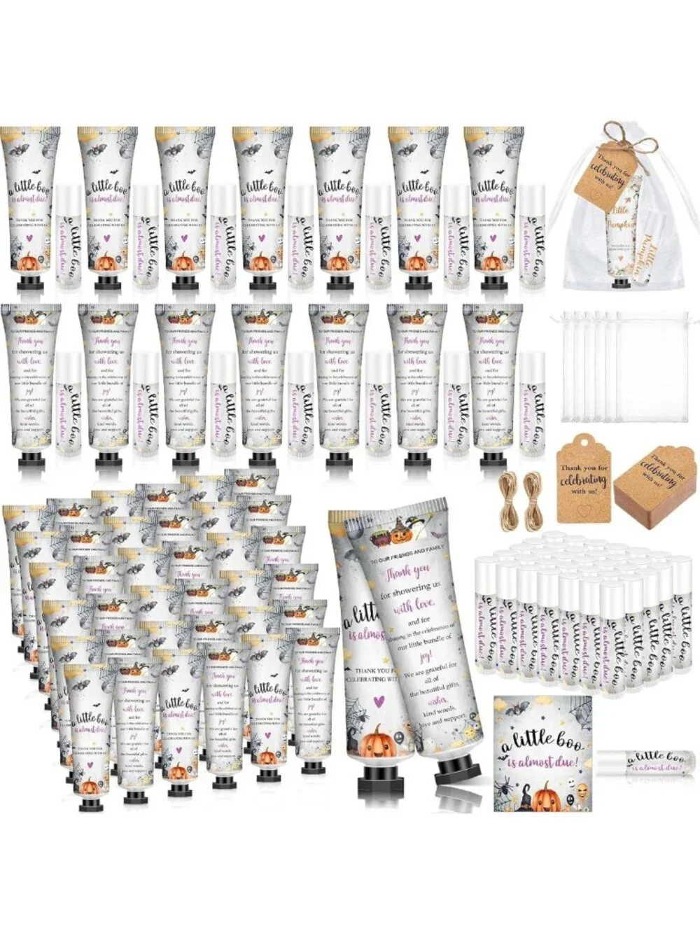 50 Sets Baby Shower Favors - Travel Size Hand Lotion & Lip Balm with Tags & Bags